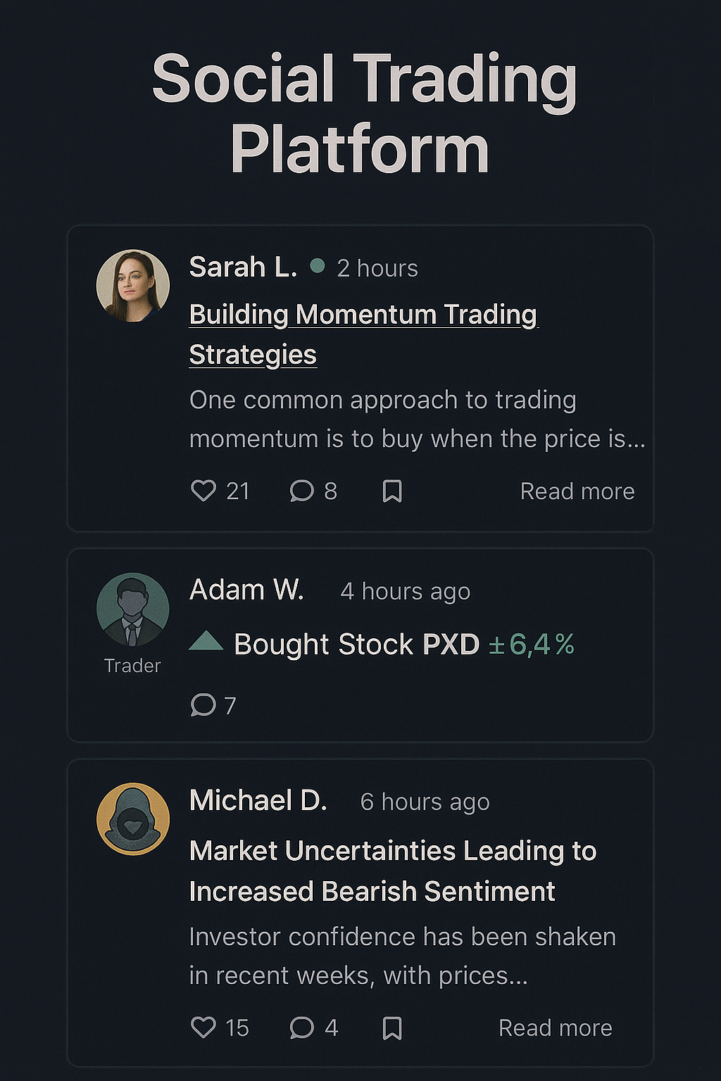 Social feed with blogs, trades, and profiles